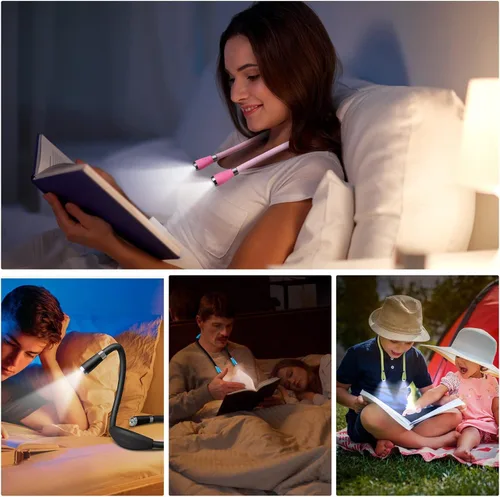 Miniatura 5 de Luz de libro para el cuello, lámpara de lectura LED, recargable por USB-C, manos libres, 4 bombillas LED, 4 bombillas LED, 4 brillo ajustable