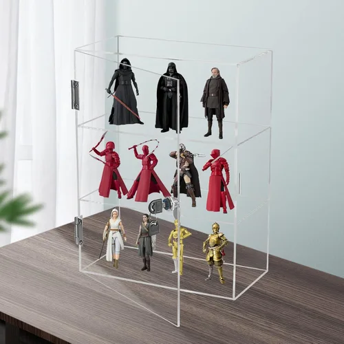 Miniatura 4 de Choowin Vitrina acrílica de 3 estantes con llave de bloqueo, vitrina de exhibición de bloqueo transparente con estantes fijos, almacenamiento seguro