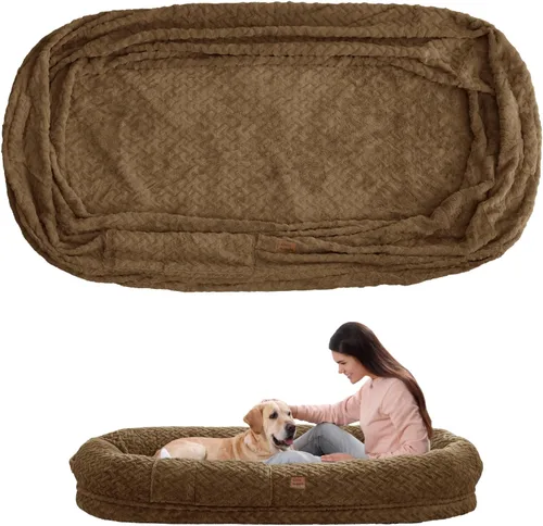 Miniatura 13 de ChiXnuggle Cama humana para perros adultos – Cama gigante de piel sintética rayada de lujo para perros con asa portátil, almohadilla de espuma