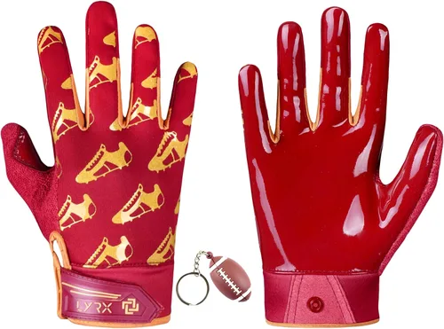 Miniatura 11 de Guantes de receptor de fútbol profesional LYRX con palma de silicona óptima, agarre antideslizante, control ultra adhesivo, deportivo, ligero