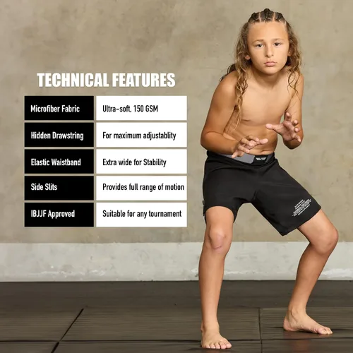 Miniatura 5 de Elite Sports Pantalones cortos de entrenamiento para niños MMA BJJ No GI UFC, pantalones cortos deportivos para niños y niñas, pantalones cortos