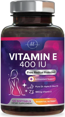 Vitamina E - 180 mg por porción - Potente suplemento de apoyo para el cabello y la piel - Dl-Alpha VitaminE Apoyo a la salud inmune con
