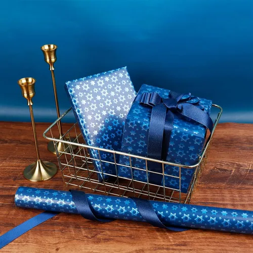 Miniatura 8 de The Dreidel Company Paquete de 4 Papel de Regalo con Diseño Temático de Hanukkah, Rollo de Chanukah de 17.5" X 180" (15 Pies) Pulgadas Hoja Papel