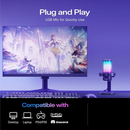Miniatura 9 de MAONO USB Gaming Microphone for PC, Noise Cancellation Condenser Mic with RGB Lights, Mute, Gain for Streaming, Recording, Podcast, Chat, Twitch