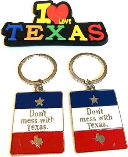 Miniatura 7 de Juego de 2 llaveros de recuerdo de Texas con imán para nevera con texto en inglés "I Love Texas", Diseño de horizonte de Dallas, Mediana