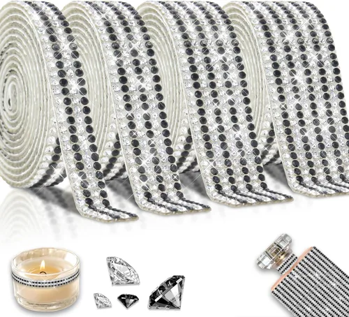 Miniatura 12 de 4 rollos de cinta autoadhesiva con diamantes de imitación, cinta de diamantes bling con pegatinas de 2 mm para manualidades, bodas, cumpleaños