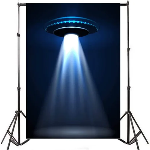 Miniatura 5 de Leyiyi Fondo de fotografía de 3 x 5 pies, telón de fondo de nave espacial OVNI Fiesta de Feliz Cumpleaños Avión Alien Luz Universo Viaje Espacio