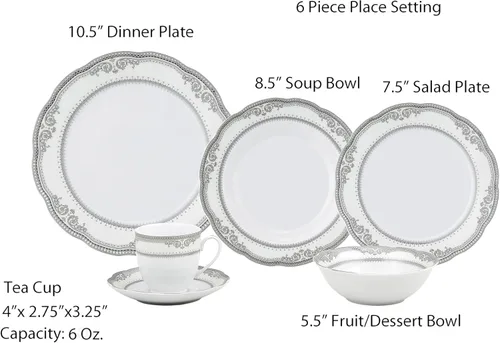 Miniatura 3 de Lorenzo Import Victoria - Vajilla de porcelana ondulada (57 piezas)