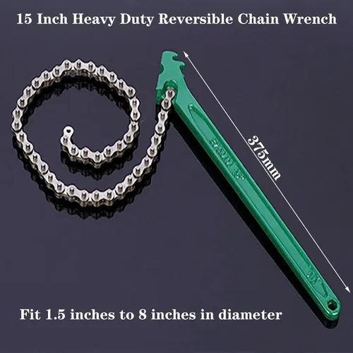 Miniatura 2 de Llave de cadena reversible resistente de 15 pulgadas Herramienta de montaje de tubería de filtro de combustible de aceite ajustable Ajuste
