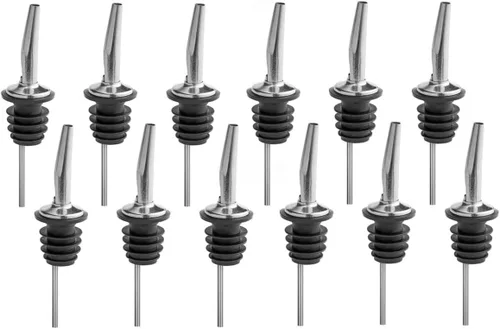 Soro Essentials - Juego de 12 vertedores de botellas de licor cónicos de acero inoxidable - Vertedores de botellas de flujo medio para barra de