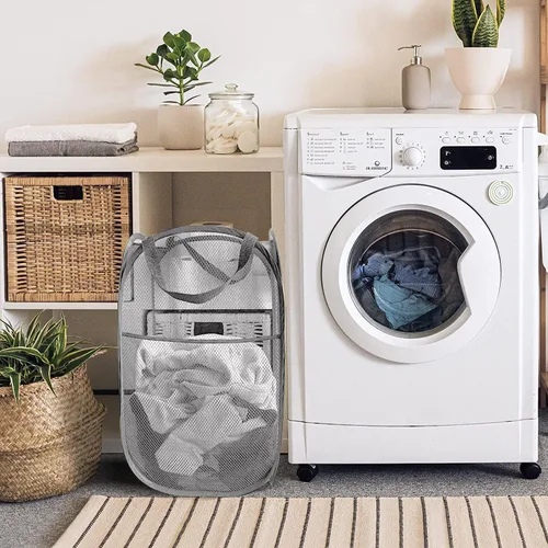 Miniatura 5 de Larpur Paquete de 3 cestas plegables para la ropa sucia, cestas plegables de malla portátiles para la habitación del hogar, dormitorio 3 x gris