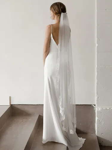 Latious Velos de novia de encaje blanco de 1 nivel, velo de novia floral, velos largos de tul con peine, velos catedrales para novias y mujeres