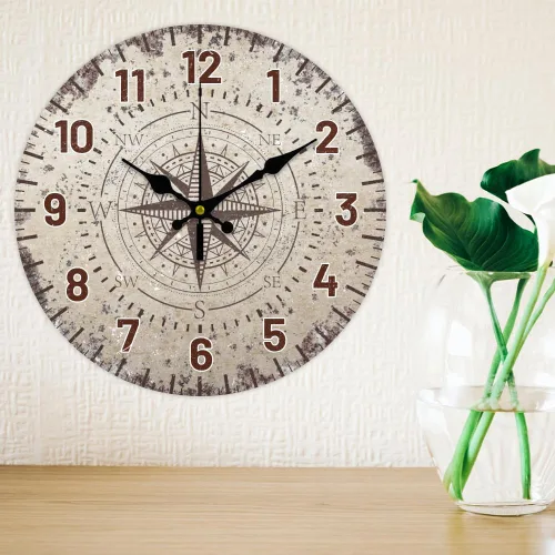 Miniatura 5 de CHGCRAFT Reloj de pared con brújula náutica vintage de 12 pulgadas, relojes de pared silenciosos, relojes digitales redondos, funciona