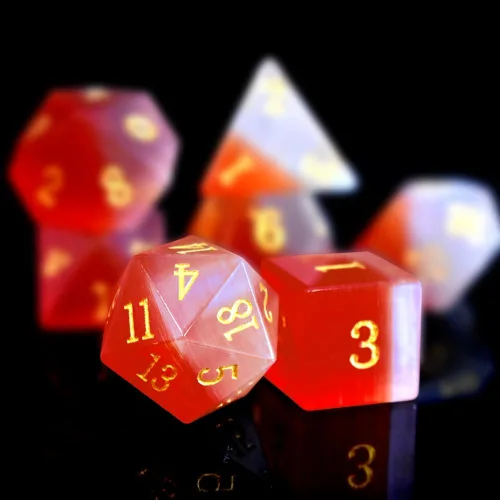 Miniatura 4 de Juego de dados DND de piedras preciosas de ópalo azul y rojo, 7 piezas de dados D&D utilizados en juegos de rol de Calabozos y Dragones