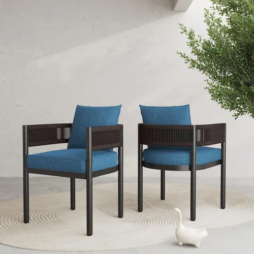 Miniatura 8 de Grand patio - Juego de 2 sillas de comedor para exterior, 2 piezas de sillas de comedor para patio, sillas fijas de patio de mimbre tejido en metal