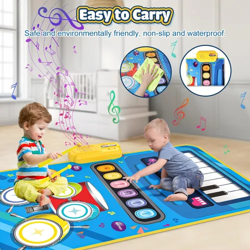 Miniatura 7 de Juguetes para bebés para niños de 1 año, niño niña, 2 en 1 alfombra musical de piano y tambor para niños pequeños de 1 a 3, alfombra de aprendizaje