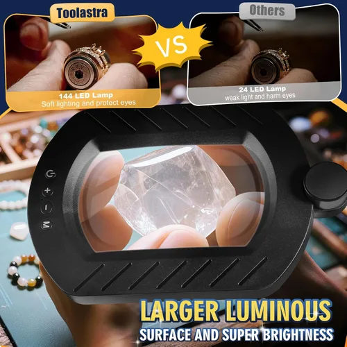 Miniatura 7 de Lupa cuadrada de 12X con luz y soporte con 144 LED de brillo, 5 modos de color, lupa iluminada manos libres, 10 brillo regulable, lámpara