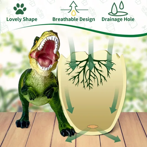 Miniatura 4 de FlidRunest Macetas suculentas de dinosaurio, maceta de resina creativa para suculentas con orificio de drenaje, accesorios de escritorio