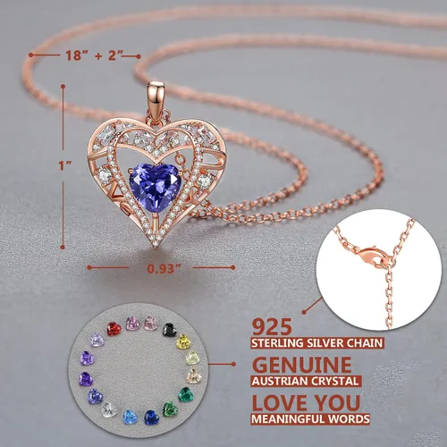 Miniatura 104 de Collar de cristal de 5 corazones, chapado en oro rosa de 18 quilates, colgante con cadena de plata de ley 925 de 18 + 2 pulgadas, joyería de piedra