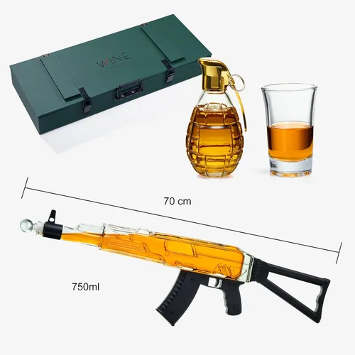 Miniatura 3 de Juego de regalo de decantador de whisky de pistola, 25 onzas con tres vasos de chupito de 3 onzas + botella de granada, ideas únicas de cumpleaños