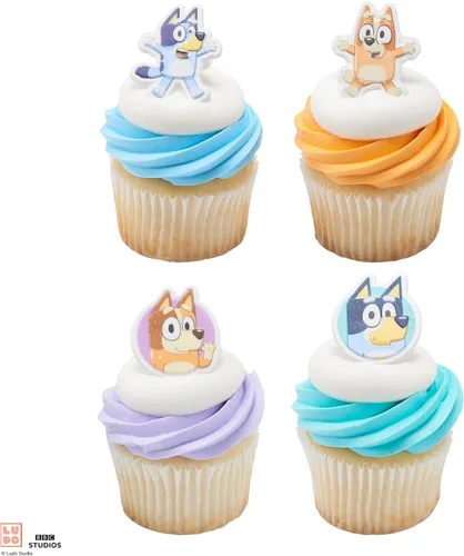 Miniatura 11 de DecoPac Bluey So Much Fun Anillos, 24 decoraciones para cupcakes con Bluey, Bingo, Bandit y Chilli, 3D seguros para alimentos, paquete de 24