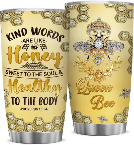 winorax Vaso de abeja, regalos para mujeres y niñas, vasos de abejas reina, estilo de dibujo, vasos de acero inoxidable, taza de viaje para café, 20