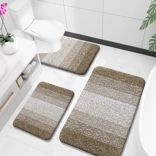 Miniatura 35 de OLANLY Juego de alfombras de baño de 3 piezas, alfombras de baño de microfibra suave y absorbente y alfombra de inodoro de contorno en forma de U