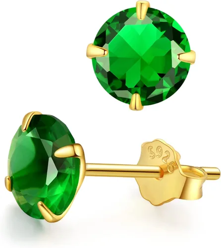 Aretes de esmeralda chapados en oro amarillo o platino, plata de ley y circonita cúbica verde, aretes de tuerca para mujeres y niñas, joyería