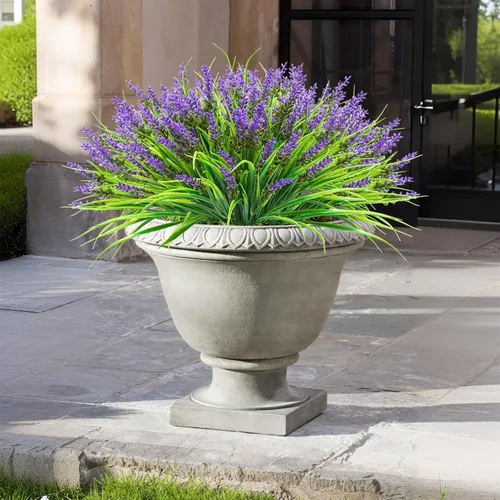 Miniatura 8 de obbsie 12 paquetes de plantas artificiales para exteriores, 18.2" resistentes a los rayos UV, tallos de hierba mono artificial, vegetación, no se