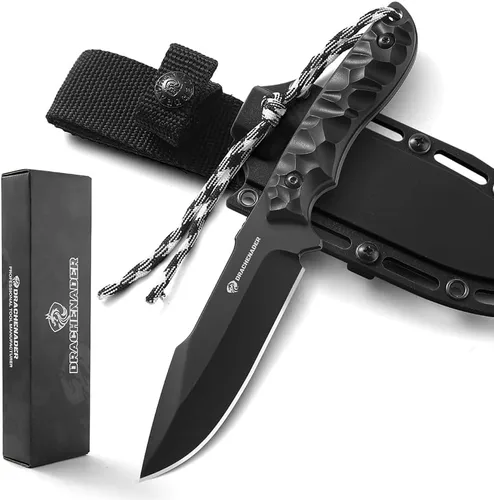 Miniatura 10 de DRACHENADER Cuchillo de hoja fija con funda, cuchillo táctico para hombres, cuchillo de supervivencia con mango ABS, diseño de espiga completa