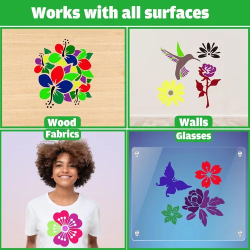 Miniatura 4 de Sotpot 16 plantillas de flores para dibujar flores grandes, plantillas de pintura, plantillas de bricolaje para pared de madera, decoración del hogar
