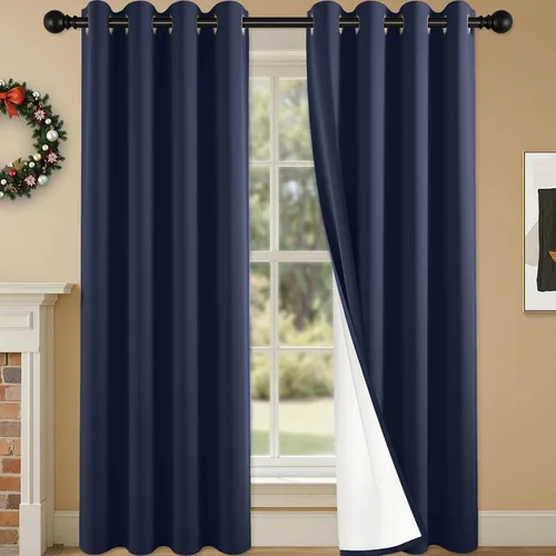 Miniatura 91 de 2 paneles de cortinas 100% opacas, cortinas ligeras con aislamiento térmico con ojales para dormitorio, sala de estar, tratamiento de ventana