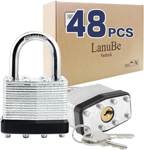 Miniatura 11 de LanuBe Candado laminado con llave, 1-9/16 pulgadas (40 mm), candados con llave iguales, grillete normal, aro de plástico azul marcado, paquete de 2