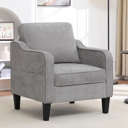 Miniatura 16 de Silla decorativa para sala de estar, silla de lectura moderna de mediados de siglo para dormitorio, sillón tapizado con bolsillos laterales, cómodo