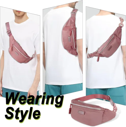 Miniatura 7 de Bolso pequeño de la honda para las mujeres del riñonera de nylon con la correa ajustable, Rosado