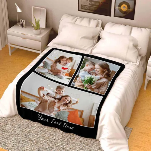 Miniatura 5 de Manta personalizada con fotos, manta personalizada con retrato familiar para padres, niños, perros y familia, manta personalizada para un día