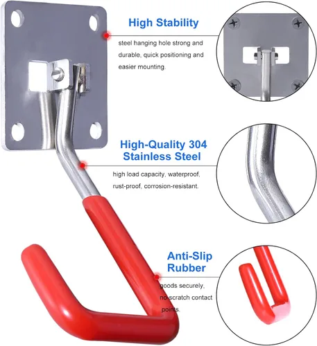 Miniatura 4 de Ganchos de almacenamiento de pared ajustables de acero inoxidable con revestimiento antideslizante para motosierras, bicicletas, herramientas