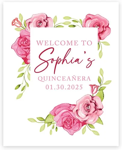 Miniatura 18 de Andaz Press Letrero de bienvenida de quinceañera grande personalizado, Art Deco Bienvenidos de 16 x 20 pulgadas, lienzo premontado para fotos