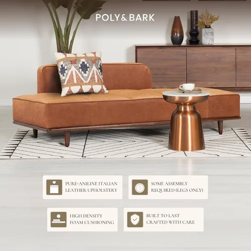 Miniatura 5 de Poly & Bark Jasper Daybed – Cognac Tan – Tapicería de cuero puro de anilina de grano completo – Marco de madera de fresno teñido de nuez, 6.6 pies