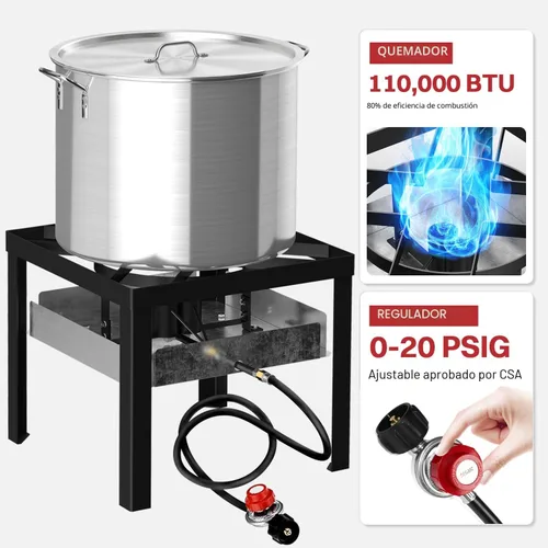 Miniatura 5 de Freidora al Aire Libre de 30QT y 10QT Freidora de Pavo Olla para Hervir Mariscos Incluye Tapa y Escumador Quemador de Propano de 50,000BTU