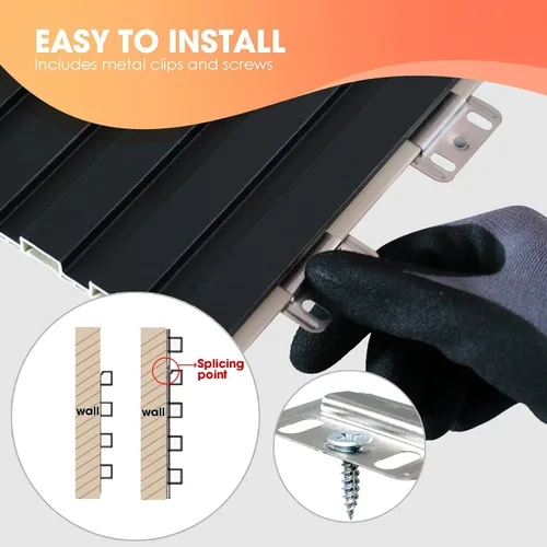 Miniatura 5 de OUZUGIE WPC Paneles de Pared de Lata Acústica, Paquete de 8 Paneles de Pared 3D de 96 x 6 Pulgadas para Decoración de Paredes Interiores, Sala