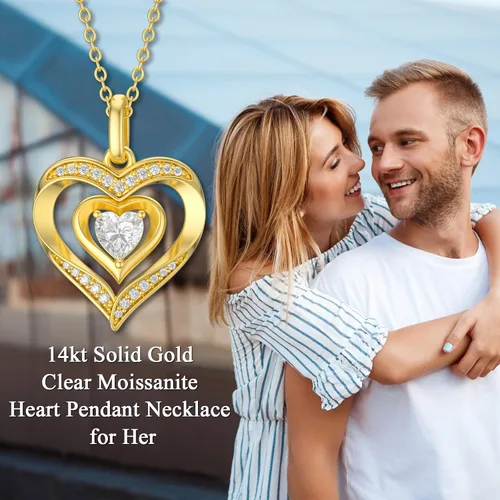 Miniatura 6 de 14K Solid Gold Heart Necklace for Women I Love You Mom Real Gold Love Heart Flower Pendant Jewelry Mothers Day Gift for Mom Wife Daughter 16-18 Inch