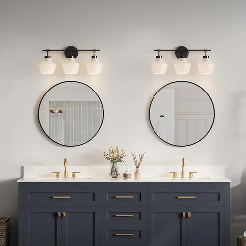 Miniatura 6 de USHOWER Paquete de 2 espejos de baño para sobre el fregadero, espejo circular de 24 pulgadas con marco de metal, espejo de pared negro, decoración