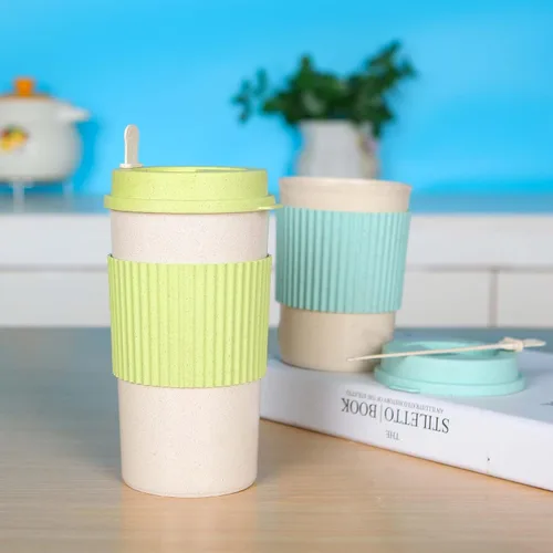 Miniatura 23 de Taza de café sellada con paja de trigo, taza de plástico portátil creativa, taza de alimentos de alto valor que acompaña a beber 16.9 fl oz/17 oz