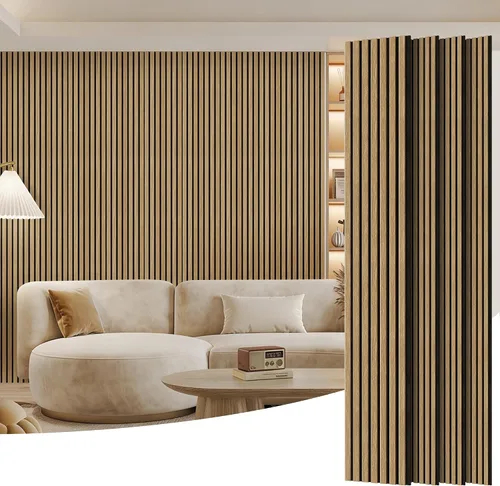 Miniatura 12 de Paquete de 2 paneles de madera para pared, paneles acústicos de listones de madera de 48 x 24 pulgadas, paneles acústicos para decoración de paredes