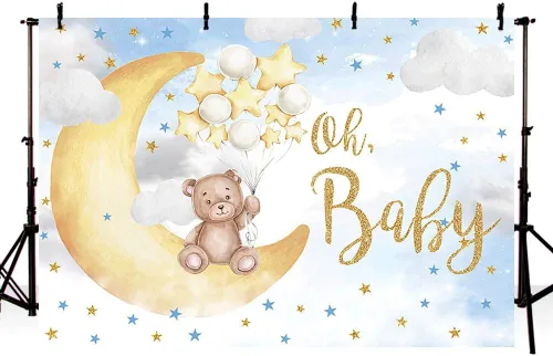 Miniatura 2 de MEHOFOND Telón de fondo azul para baby shower de 7 x 5 pies para niñas, recién nacido, bebé está en camino, fondo de fotografía, luna, nube