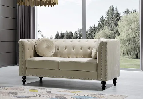 Miniatura 20 de Container Furniture Direct S5370-S Kittleson Velvet Upholstered Modern Chesterfield Sofa with Nailhead Trim, Gray