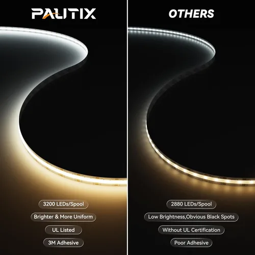 Miniatura 6 de PAUTIX COB Tira de Luz LED Blanca CCT Ajustable 3200LEDs, CRI90+ 16.4ft/5m Regulable 2700K-6500K 24V Cinta de Luz LED, para Bajo Gabinete Dormitorio