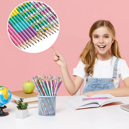 Miniatura 5 de TecUnite 120 lápices HB sin afilar con bolígrafo hexagonal de madera para adultos, regalo de grafito, para exámenes, bocetos de oficina (unicornio)