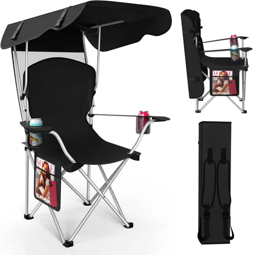 VTOY Silla de camping portátil con dosel, silla plegable con toldo, silla Oxford 600D duradera para camping, playa, picnic, pesca y deportes